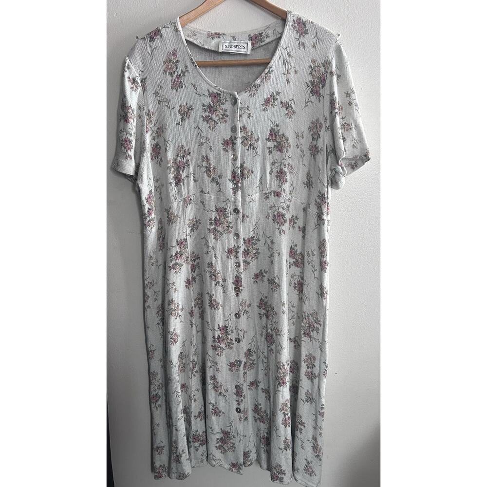 VTG S Roberts Women’s Dress Size 20 Floral Short Sleeve Cottage Core USA Made